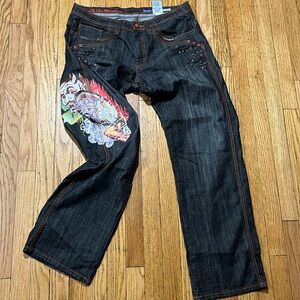 Mens Azzure Studded Painted Streetwear Black Dark Grey Denim Jeans